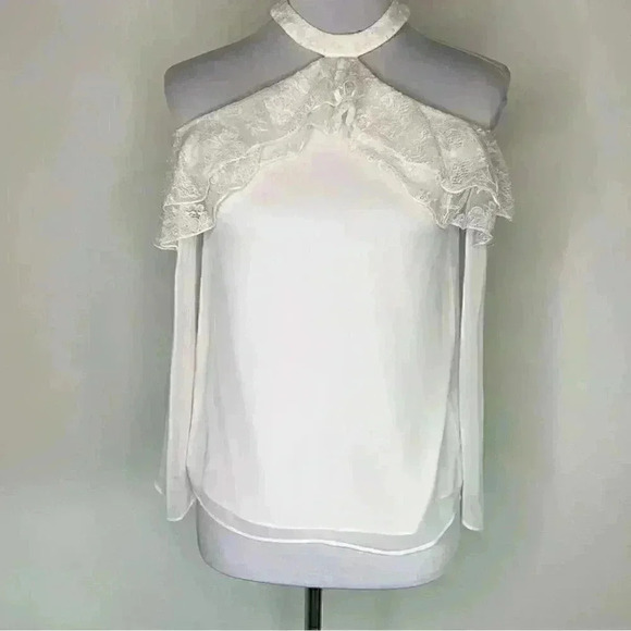 Alice + Olivia revolve cold shoulder Laticia Ruffle Top in Off White Sz XS - Picture 6 of 11
